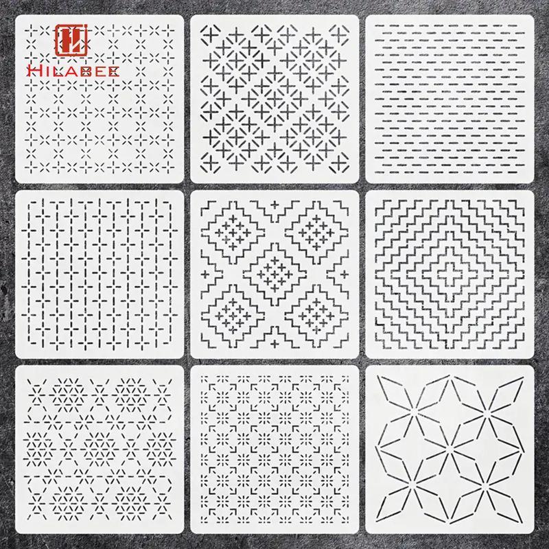 [UsusexaMY] Sashiko Template Kit PET วัสดุเย็บปักถักร้อยรูปแบบ Stabilizer การออกแบบเรขาคณิตสําหรับเย