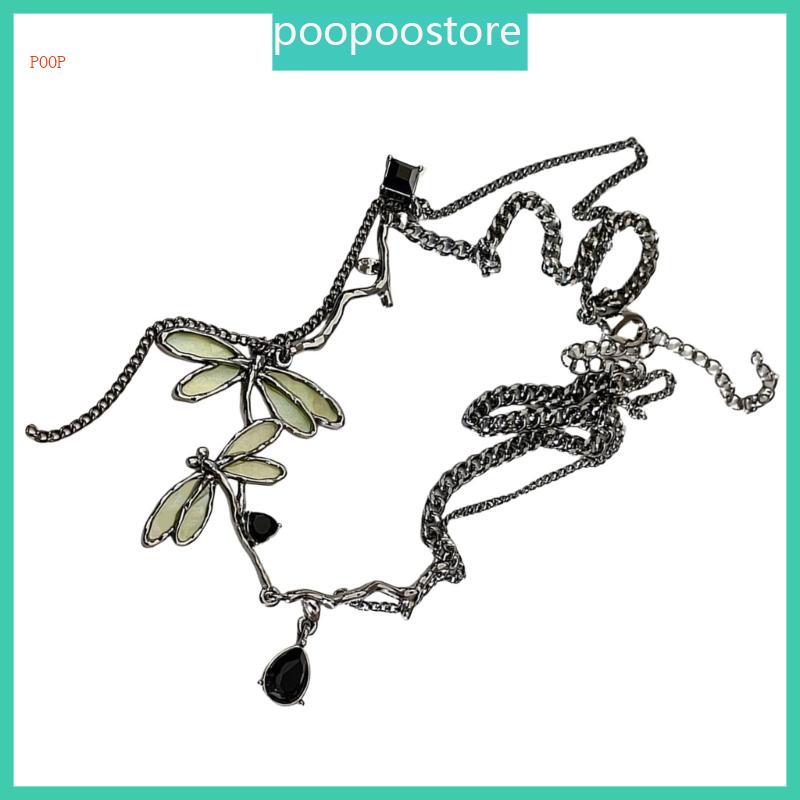 Elegant Gunmetal Odonate Pendant Necklace Unique Clavicle Chain Fashion Jewelry