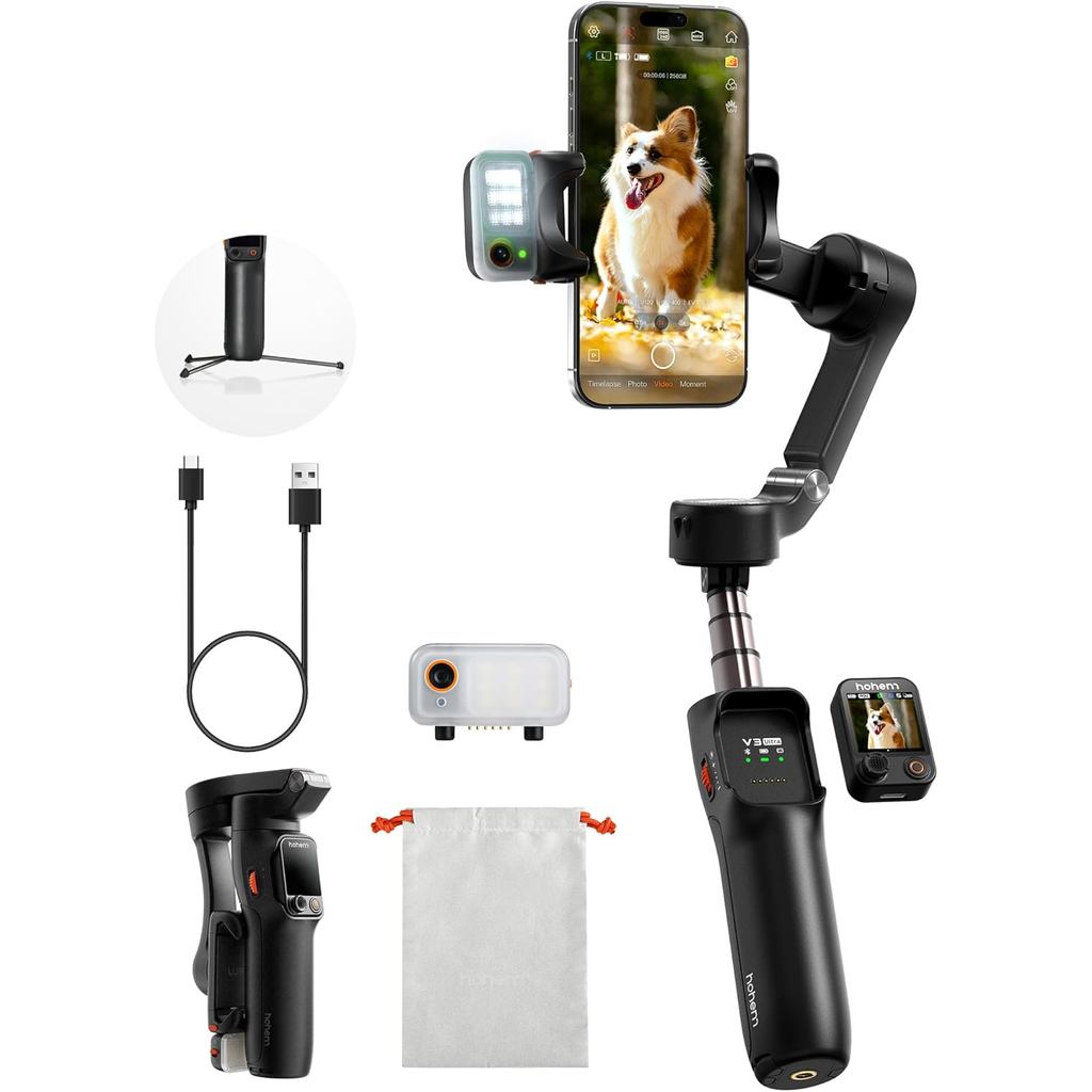 Hohem iSteady V3 Ultra Gimbal Stabilizer สําหรับ iPhone, โทรศัพท์กิมบอลพร้อม AI การติดตามอัตโนมัติ, 