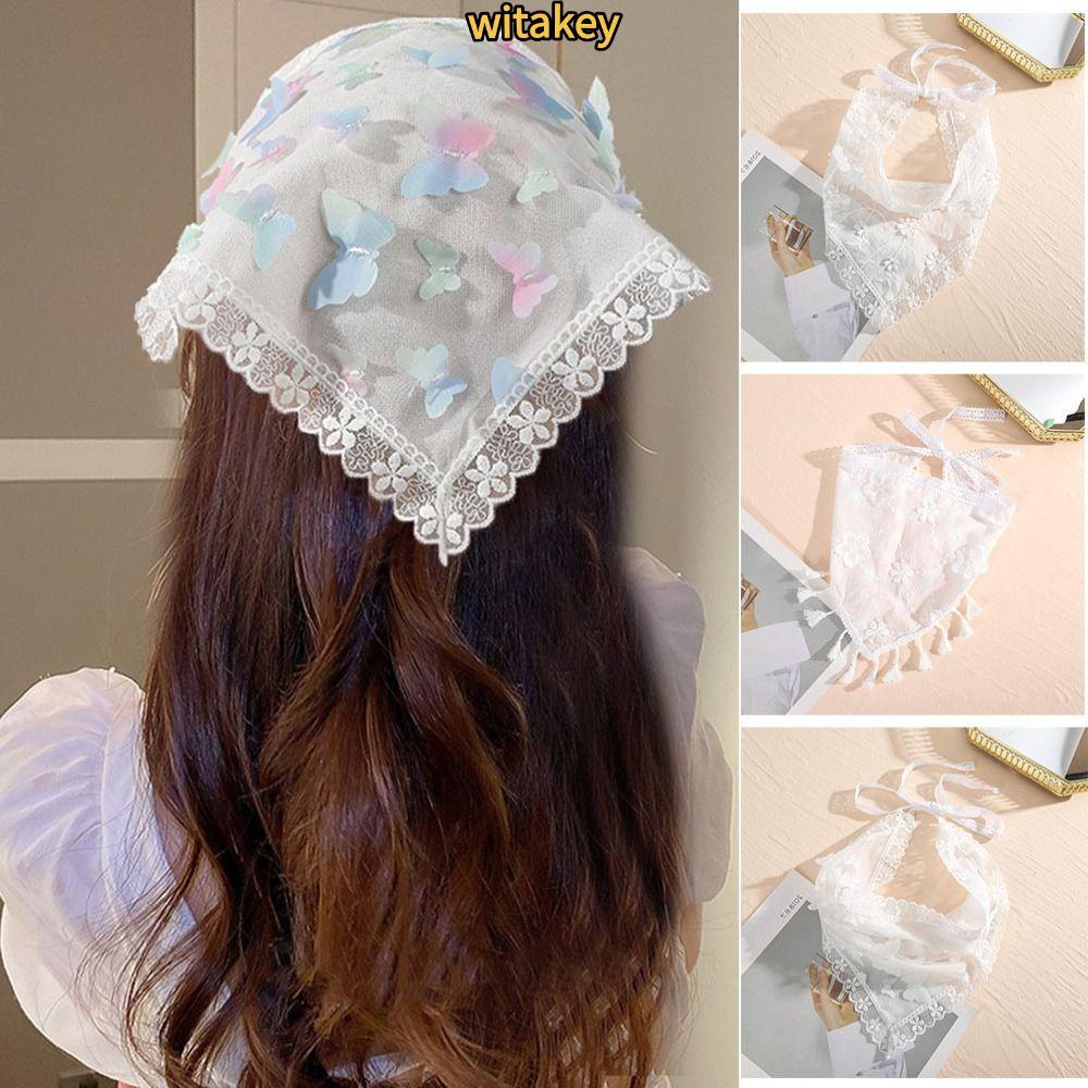 WITATA Wrap Scarf, Openwork White Lace Triangle Hair Head, Cloth Head Scarf