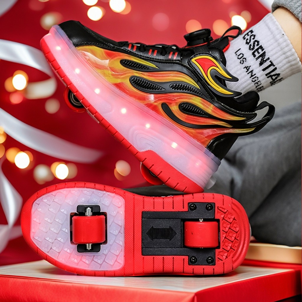 ️ Nezha Runaway Shoes Boys Double-Wheel Invisible Shrinking Wheel Shoes Childrens Roller Skates Girl