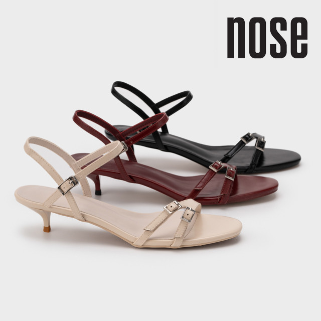 Nose Embellished Strap Kitten Heel Sandal Elegant Dinner Low Heel Sandal Wanita Cantik