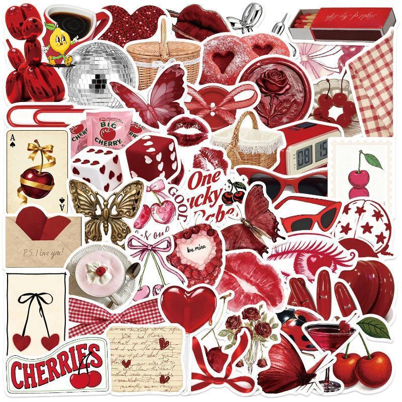 [mozh] 50PCS Y2K Aesthetic Cherry Stiers แล็ปท็อปกีตาร์กระเป๋าเดินทาง Journal เคสโทรศัพท์ไดอารี่โน้ตบุ๊ค Doodle Decals Decor ของขวัญ [TH]