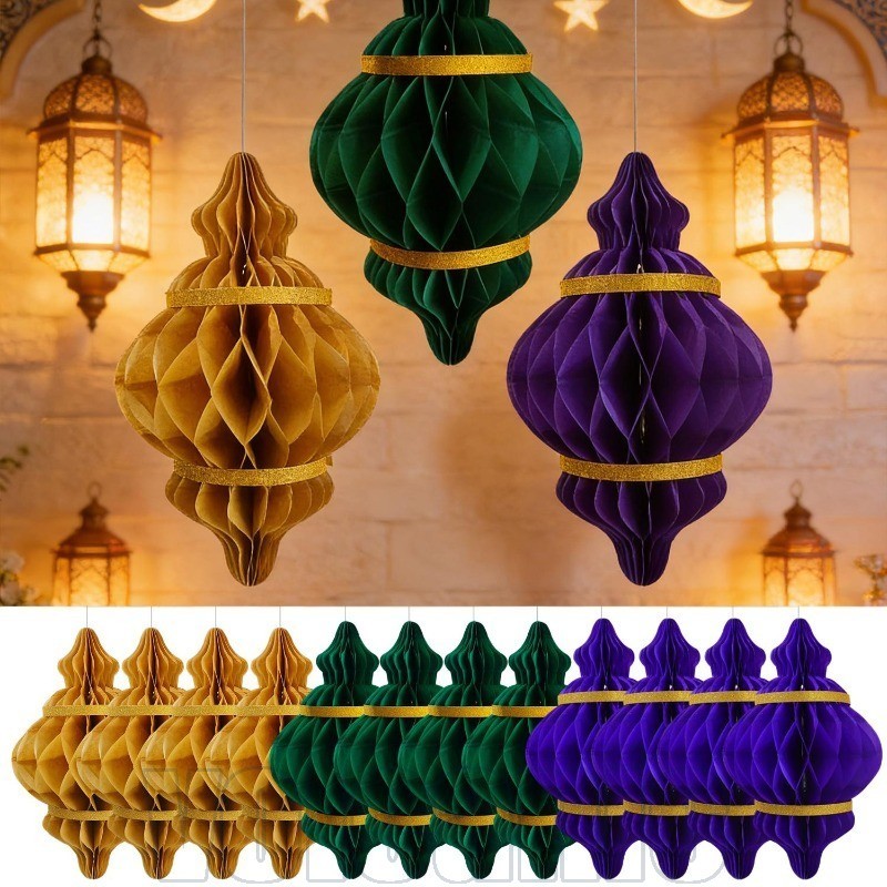3-1 ชิ้น Eid Mubarak Party แขวนตกแต่ง - 3D รังผึ้งกระดาษโคมไฟ - Ramadan Party แบนเนอร์ - อิสลามมุสลิ