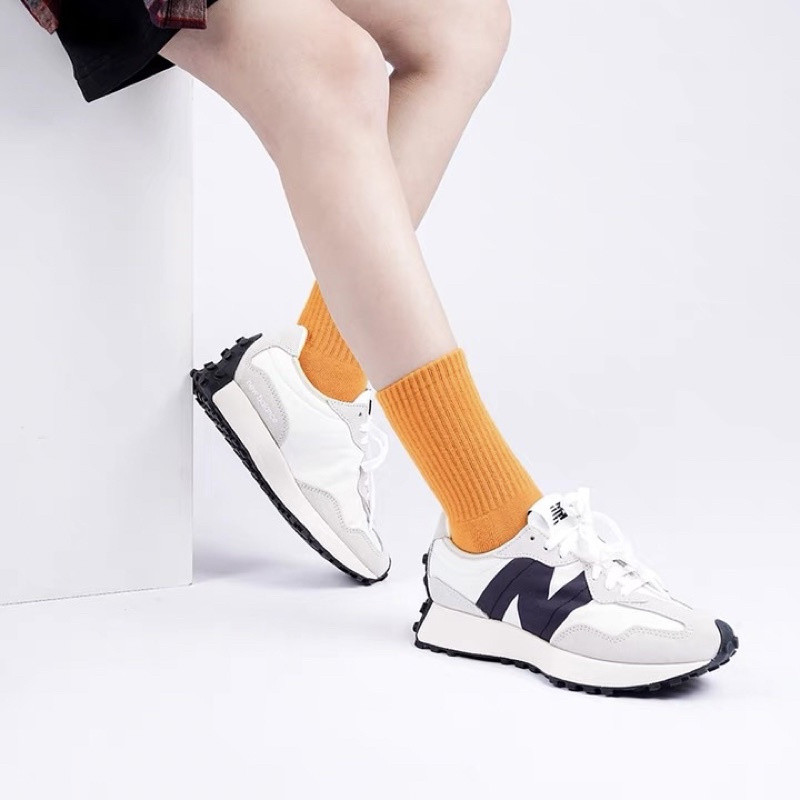 -ES- NEW BALANCE 327 NB สีขาวสีเทา NB327 Black Sea Salt Big N รองเท้าลําลองคู่ MS327FE MHIA