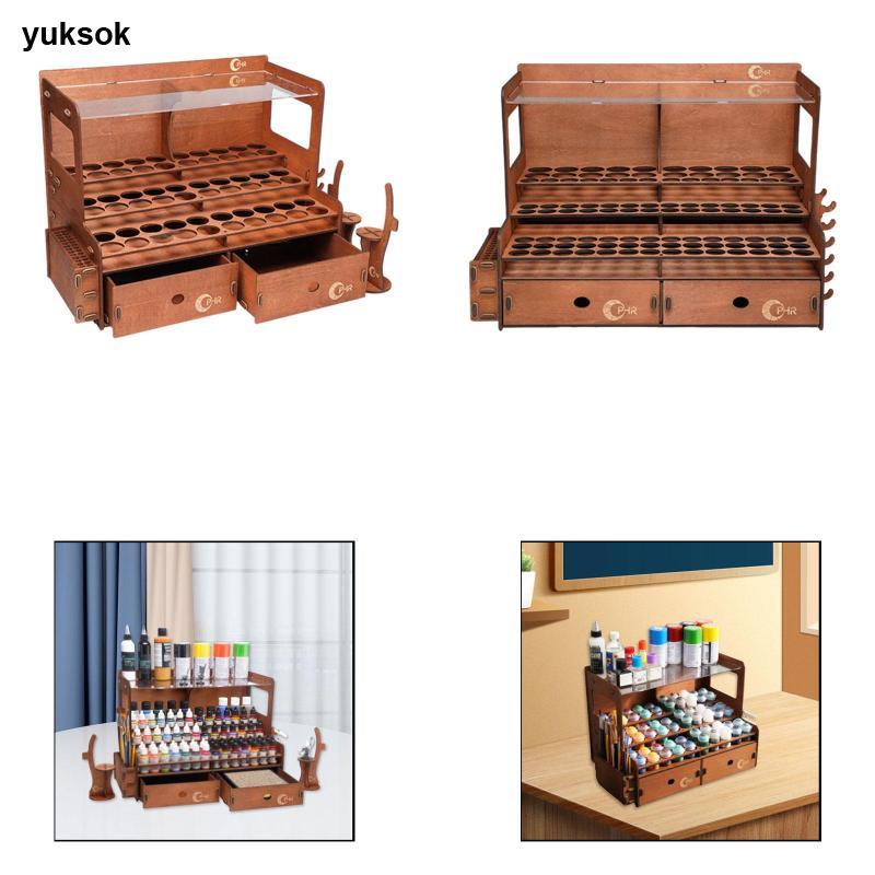 [yuksok] Paint Storage Organizer Rack Art Supplies ผู้ถือลิ้นชักผู้ถือแปรงก่อสร้างไม้ทนทานเหมาะสําหรับโต๊ะองค์กรงานอดิเรกศิลปินรุ่น P
