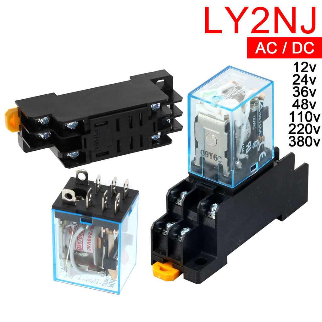 1 ชุด LY2NJ HH62P DC12V 24V 36V 48V 110V 220 240V 380V AC 10A 8PIN คอยล์รีเลย์ DPDT HHC68A-2Z พร้อมฐ