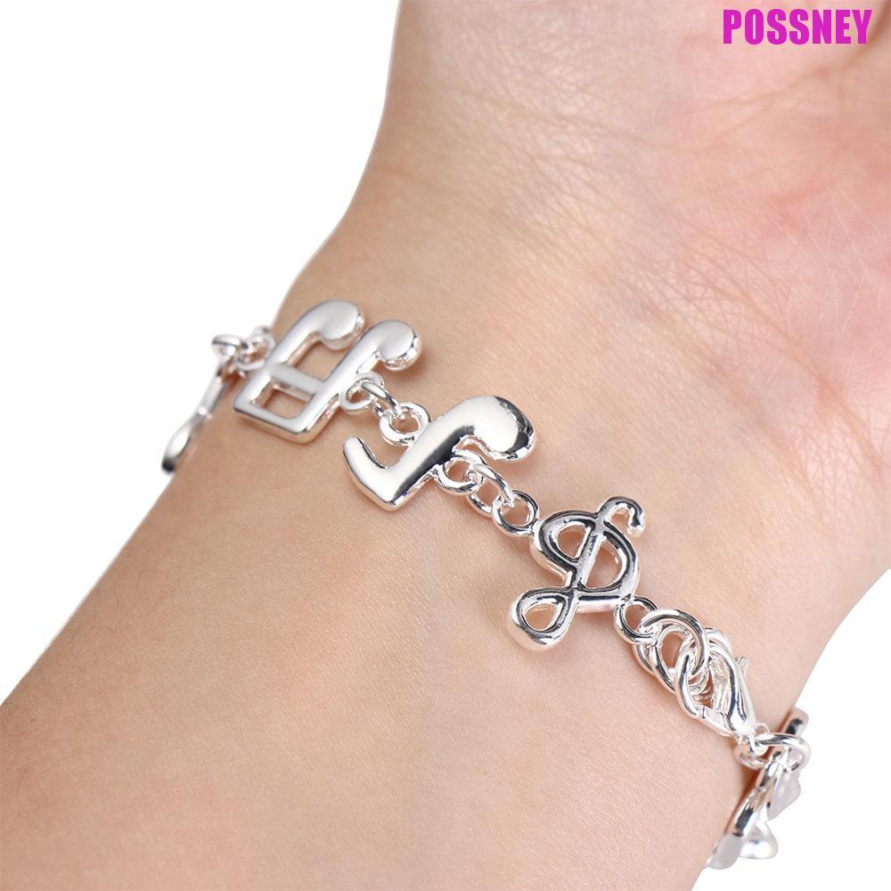 POSSNEY สร้อยข้อมือโน้ตดนตรี, กําไลเงินปรับได้สุนทรียศาสตร์, เครื่องประดับแฟชั่นงดงามงดงามแปดหมายเหตุโซ่มือคู่