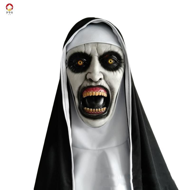 [pto] สยองขวัญน่ากลัวแม่ชี Latex หน้ากาก w/Headscarf Valak คอสเพลย์สําหรับเครื่องแต่งกายฮาโลวีน [TH]