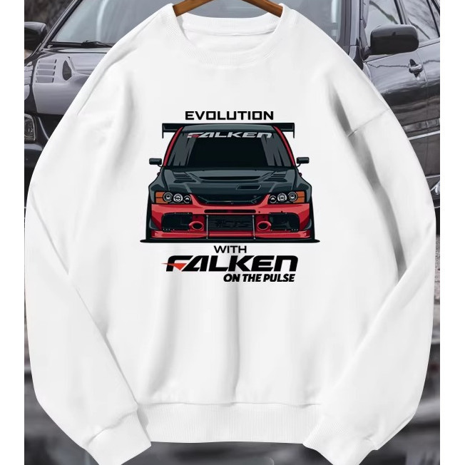 👕 【คอกลม Hoodie】 เสื้อกันหนาวแขนยาวสำหรับผู้ชายและผู้หญิง ดีไซน์จาก Mitsubishi EVO9 และ cavalry raci
