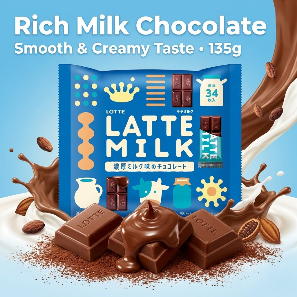 Lotte Latte Milk Chocolate Bar – Creamy Milk Flavor, Japan Made