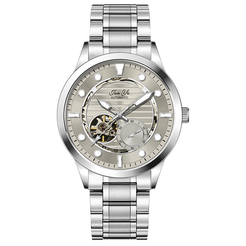 JUNYU JUNYU นาฬิกาผู้ชาย Hollow ผู้ชายนาฬิกากลไกอัตโนมัติกันน้ําส่องสว่าง