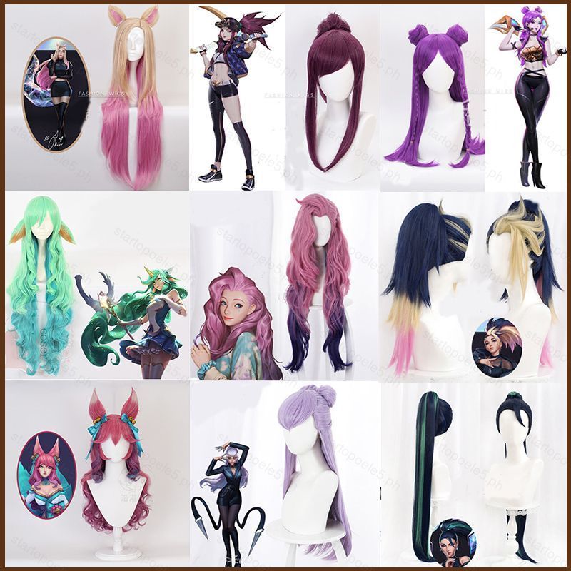 ST5 LOL KDA วิกผมสาว Group Seraphine Kaisa Evelynn Akali สั้นเงินสีเทาสีดํา Curls อุปกรณ์เสริมผมฮาโล