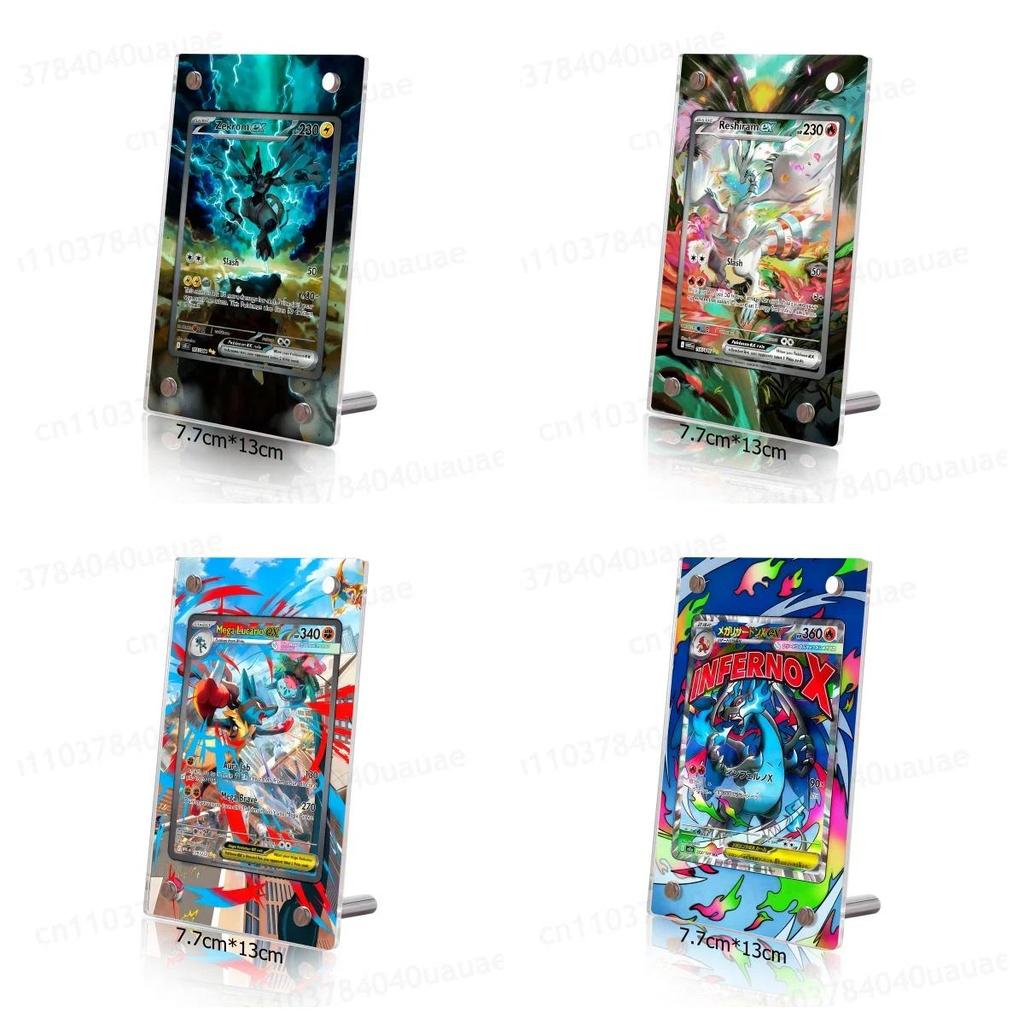 Pokemon Ptcg คอลเลกชันการ์ด Zekrom Reshiram Mega Lucario การ์ดอิฐกรอบรูปการ์ดอิฐกรอบอะคริลิคชั้นวางจอแสดงผลตกแต่ง