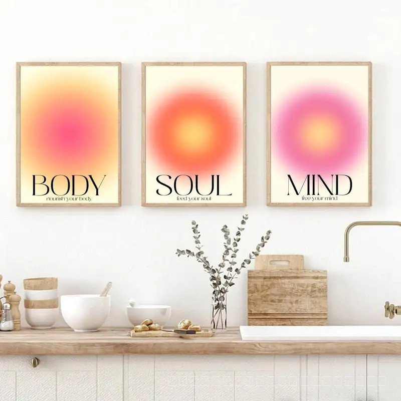 Positive Aura Mind, Body & Soul Zen ที่ไม่ซ้ํากันโยคะ Affirmations Art โปสเตอร์ตกแต่งบ้าน Wall Art ภ