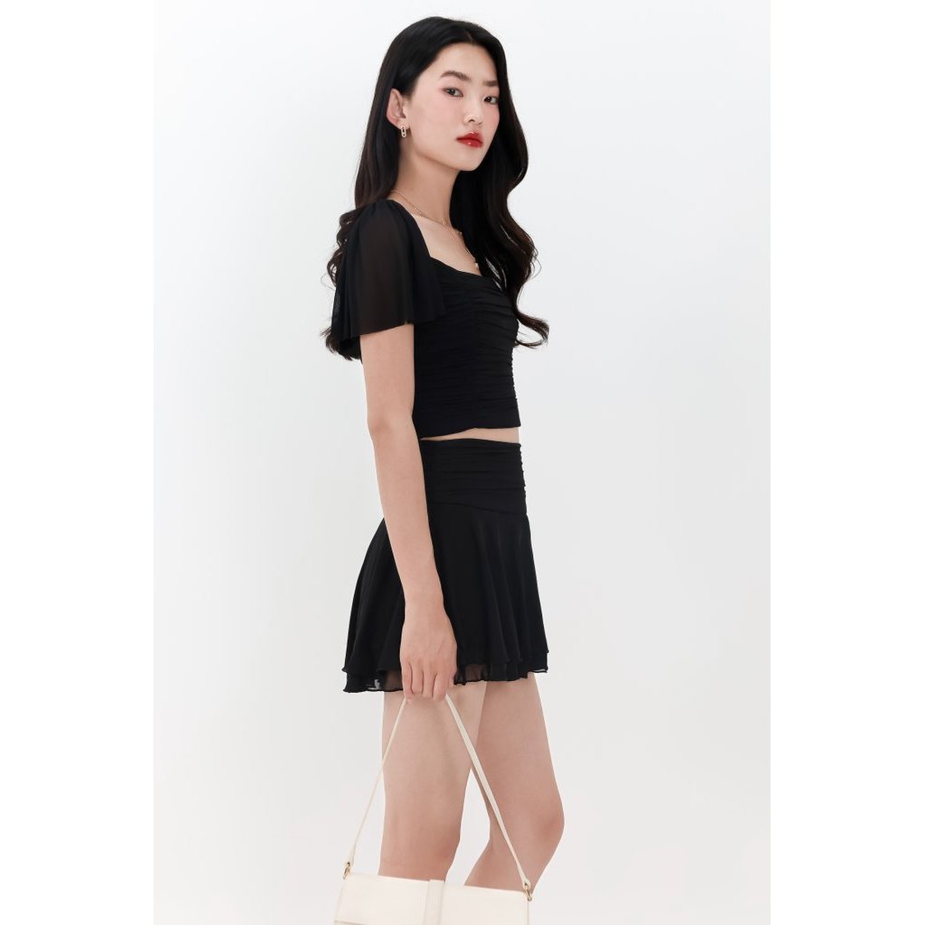 Mila Mesh Flutter Top สีดํา