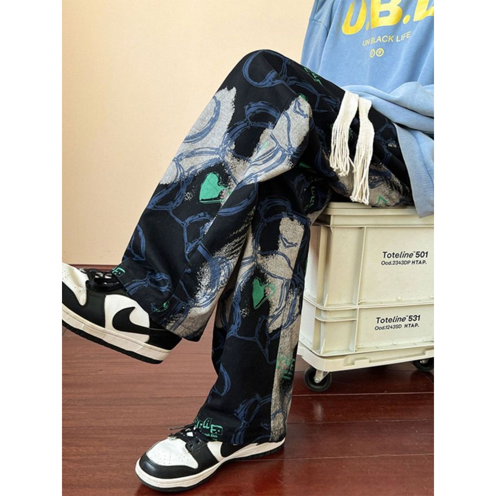 Bear Wide Pants fashion Men codvibe12 West Coast High Street Leg Print Print Print Full Pants Casual