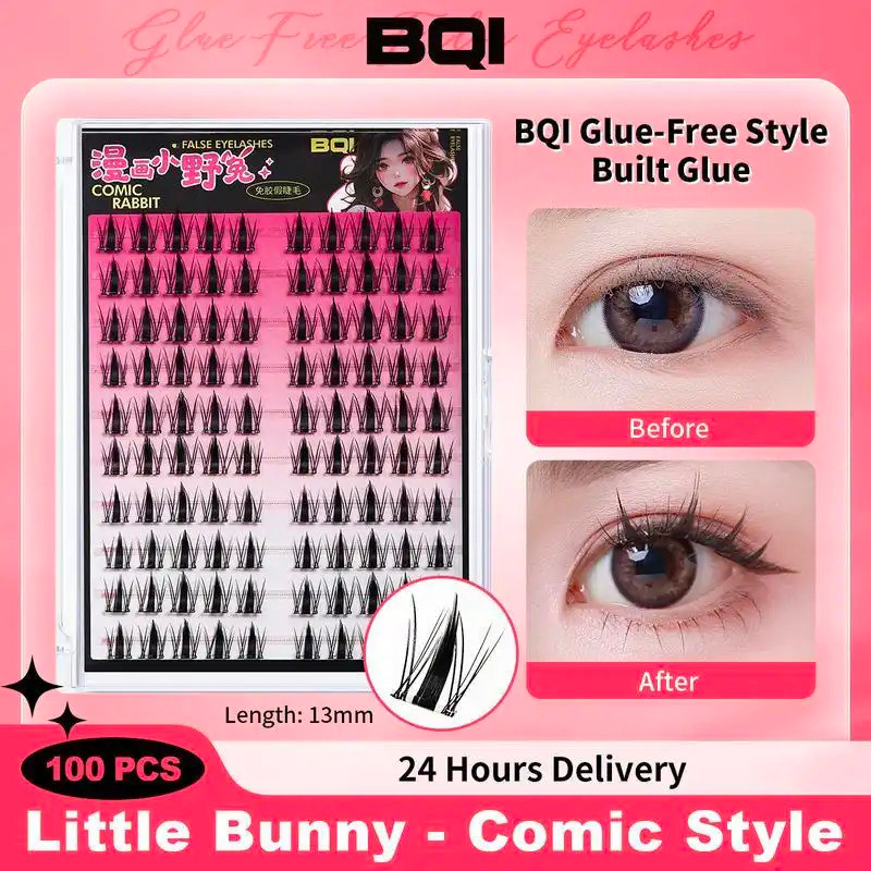 BQI 13 มม.100-120 Cluster ขนตาปลอมกาว Self-Adhesive ใหม่อัพเกรด Softer Lashes กาวฟรี C Curl ผู้ขายที