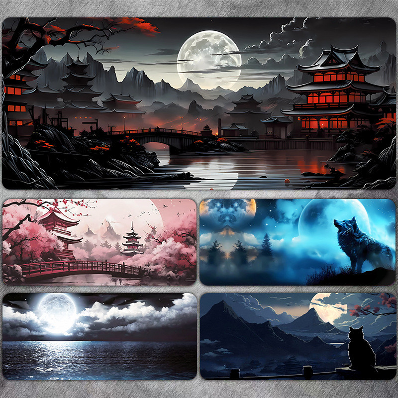 (((36 & 37) แผ่นรองเมาส์ยาง Simple Japan Ukiyo-e Moon Series Office Game Gaming Keyboard Pad