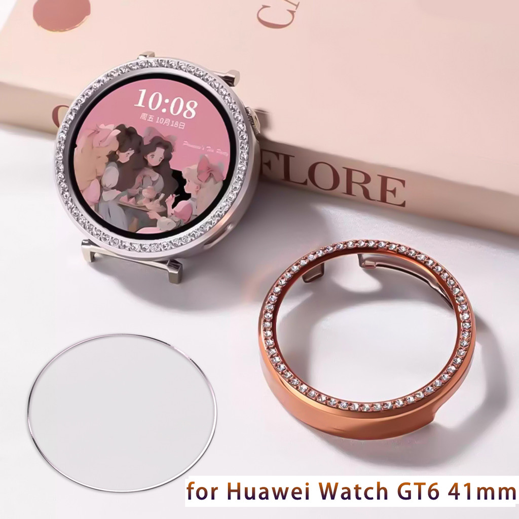 เพชรกรณี + กระจกนิรภัยสําหรับนาฬิกา หัวเว่ย gt6 41มิลลิเมตรป้องกันรอยขีดข่วนป้องกันหน้าจอปกสําหรับหัวเว่ยวง gt6 41มิลลิเมตรบั
