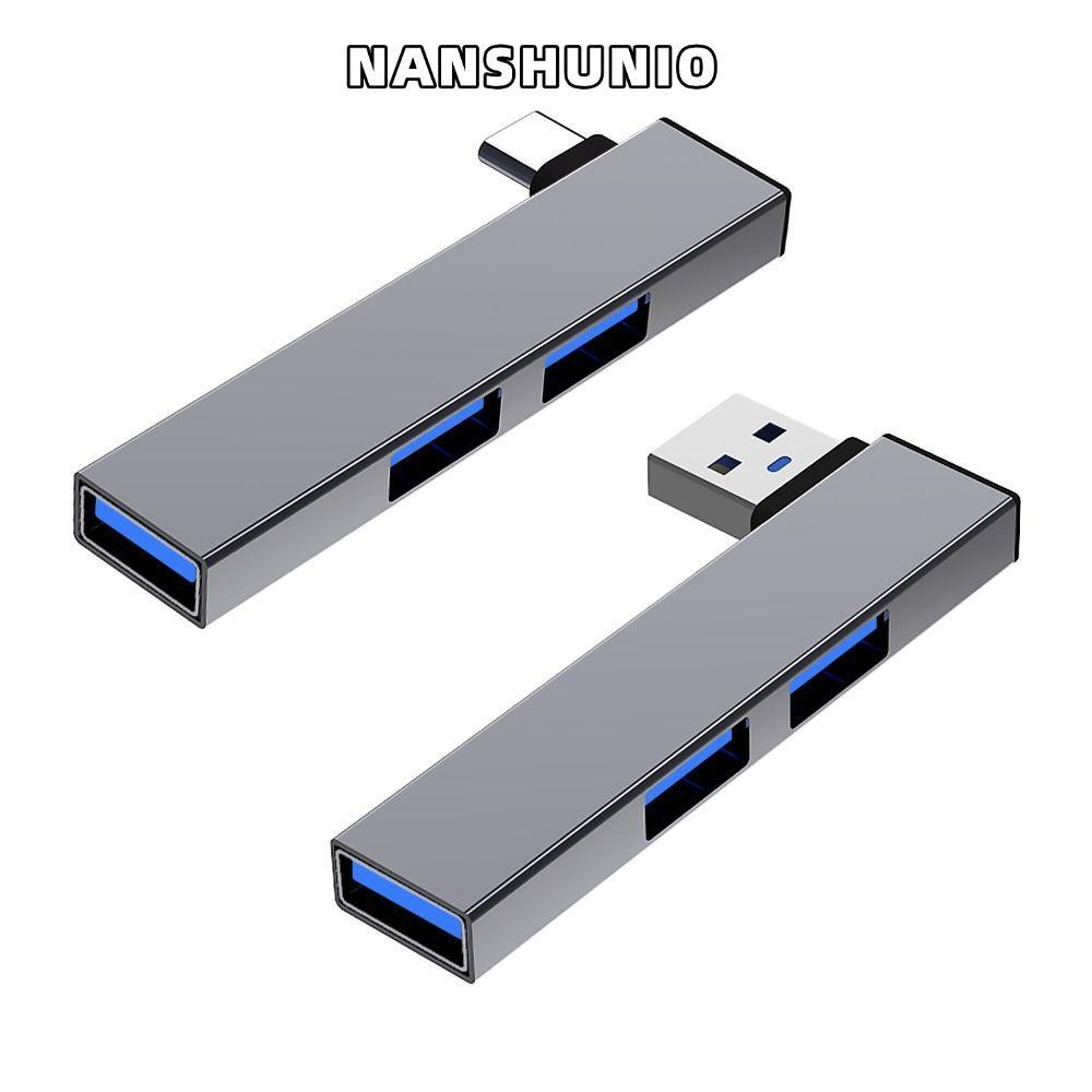 NANSHUNO Type-C Splitter, 3 IN 1 Elbow USB-C HUB, Universal Aluminium Alloy High Speed Laptop PC OTG Adapter อุปกรณ์เสริมคอมพิวเตอร์