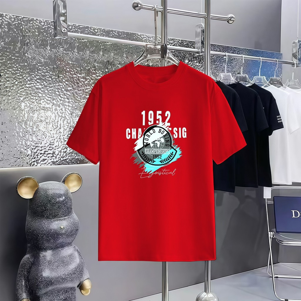 MONCLER ผู้ชายผู้หญิงพิมพ์เสื้อยืดแขนสั้นอินเทรนด์เสื้อยืดสวมใส่ด้านนอกเสื้อยืดบ้านรอบคอ Non-Iron St