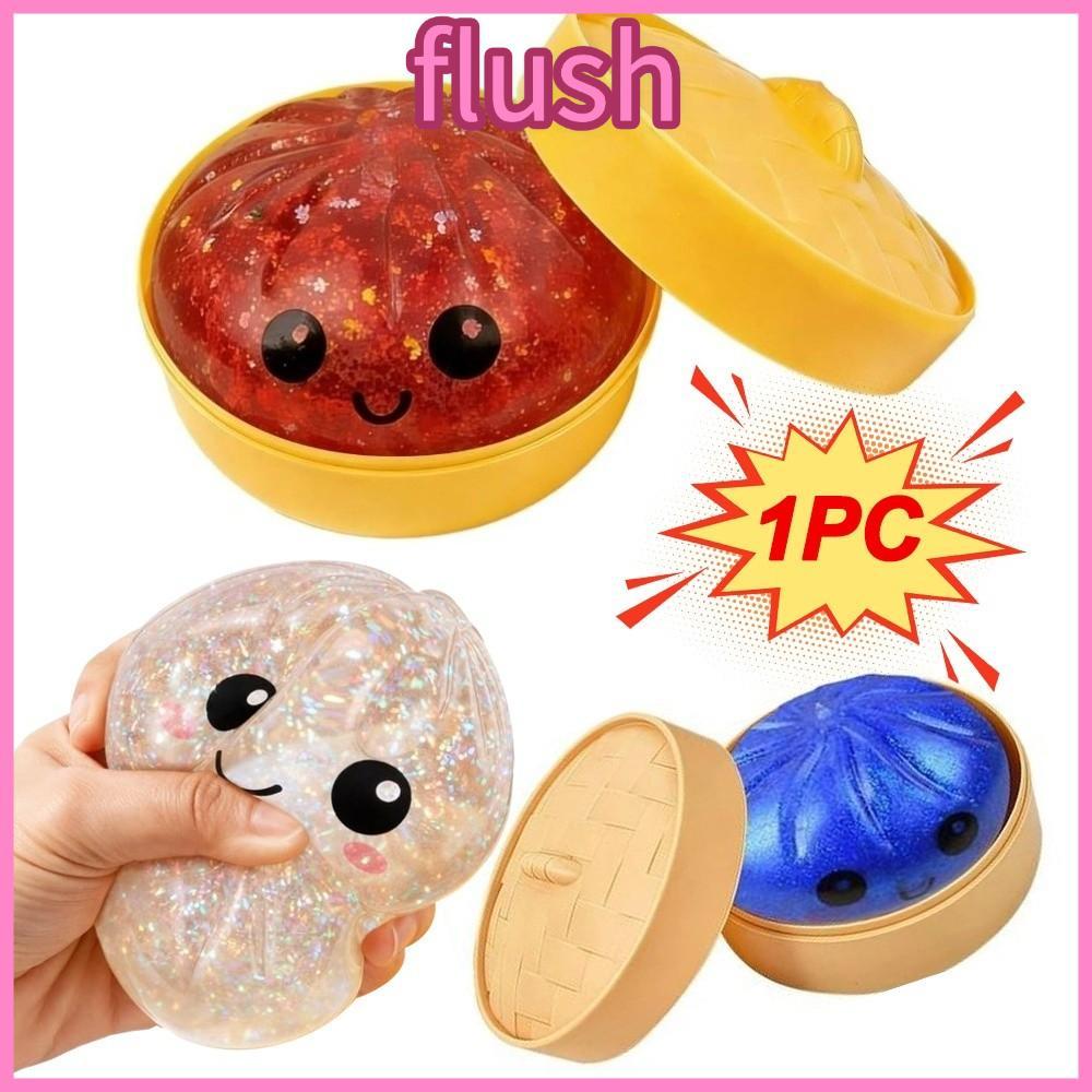 FLUSH ซาลาเปายัดไส้นึ่ง Squishy Pinch Le, Soft Glitter Dumplings Box Squishy Toy, with Steamer Fidget Slow Resilience Stress Relief Sensory Ball