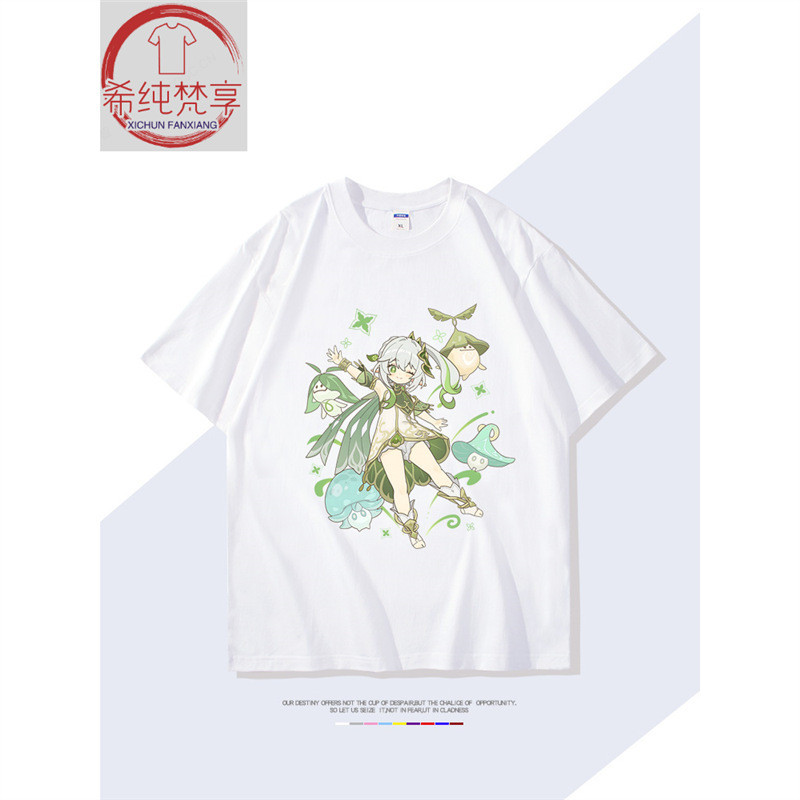 Genshin Impact/Nahida/Genshin เกมหญ้าพระเจ้า Nahida Merchandise เสื้อยืดแขนสั้น Plus ขนาด/fewtq