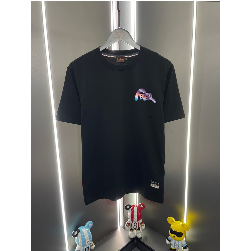 เสื้อยืดสไตล์ใหม่ EVISU และ LOH1 สำหรับผู้ชายและผู้หญิง พิมพ์ลายรอบคอ สวมใส่สบาย