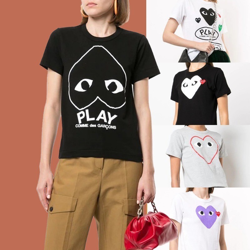 เสื้อยืดผ้าฝ้ายคุณภาพเยี่ยม CDG ลายพิมพ์เก๋ รอบคอดีไซน์พิเศษ แขนสั้น สไตล์ unisex