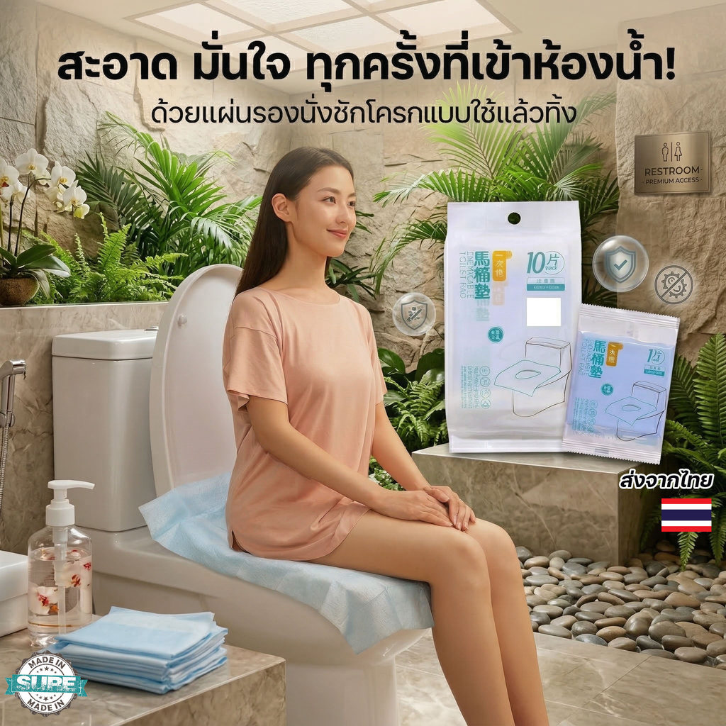 กระดาษรองนั่งชักโครกแบบพกพา 10 แผ่น/ซอง แผ่นรองนั่งชักโครกกันน้ำ ใช้ครั้งเดียว พกพาสะดวก สำหรับเดินทาง
