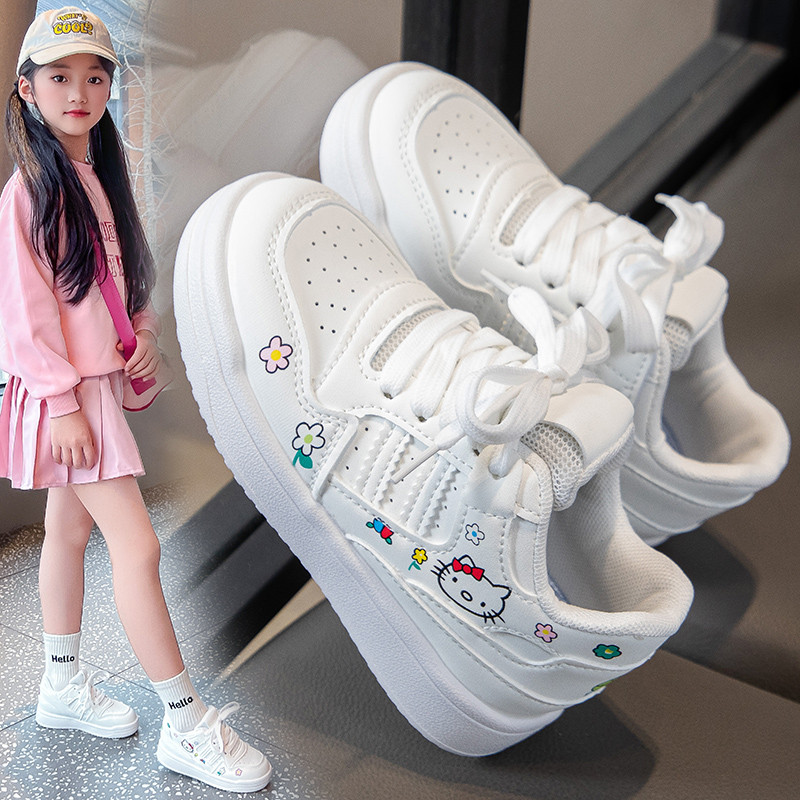 แฟชั่นBreathableสาวหนังรองเท้าผ้าใบLace-up Catเด็กรองเท้ากีฬาลําลองHook & loop Soft Sole 3-18 ปี
