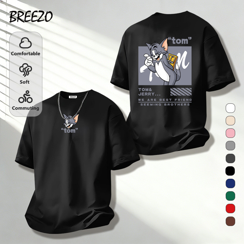 ผ้าฝ้ายไซส์ใหญ่สำหรับผู้ชาย สเสื้อยืด ใส่สบาย ไม่หด ไม่ร้อน Tom and Jerry ลายพิมพ์การ์ตูนน่ารัก แนวโน้ม เย็น