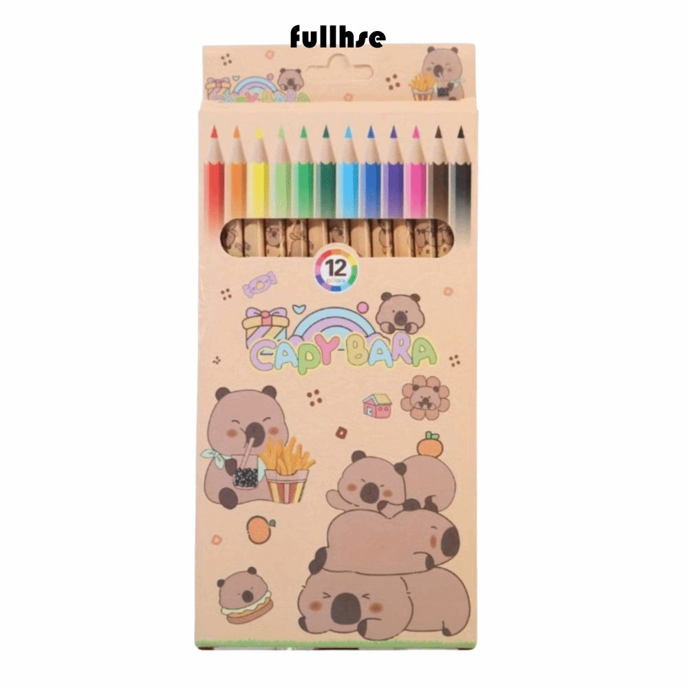FULLHSE ดินสอ Capybara อุปกรณ์ศิลปะ Sketching Drawing ดินสอไม้การ์ตูน 12 สี สําหรับโรงเรียน สํานักงาน