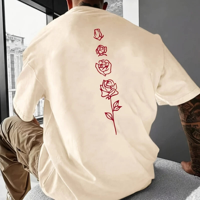 แฟชั่น2024 New 3d Rose Print Men's T-Shirt Oversized T-Shirt For Men Summer Casual Short Sleeve Tees