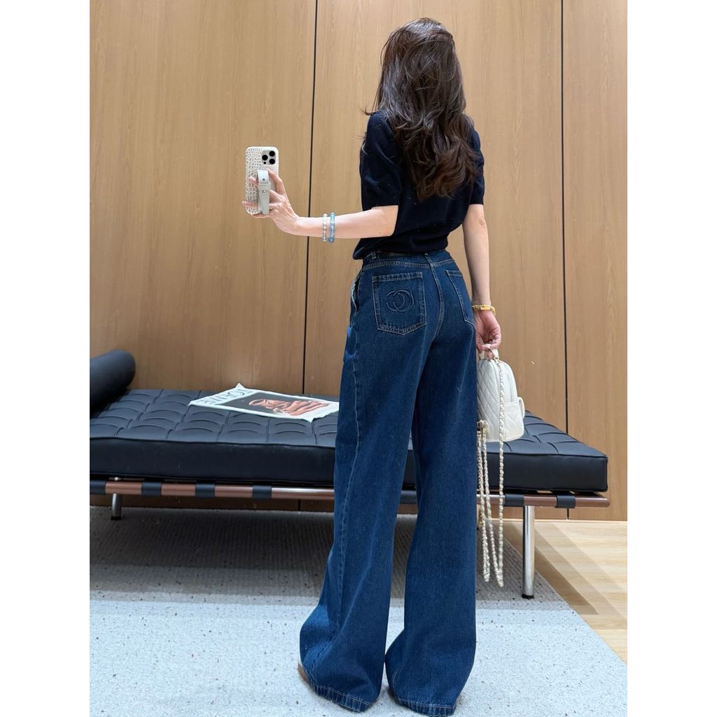 ฤดูใบไม้ผลิฤดูใบไม้ร่วง cod เอว High-End กว้างแฟชั่น Retro สไตล์กางเกงขายาวขา 2025 กางเกงยีนส์คุณภาพ