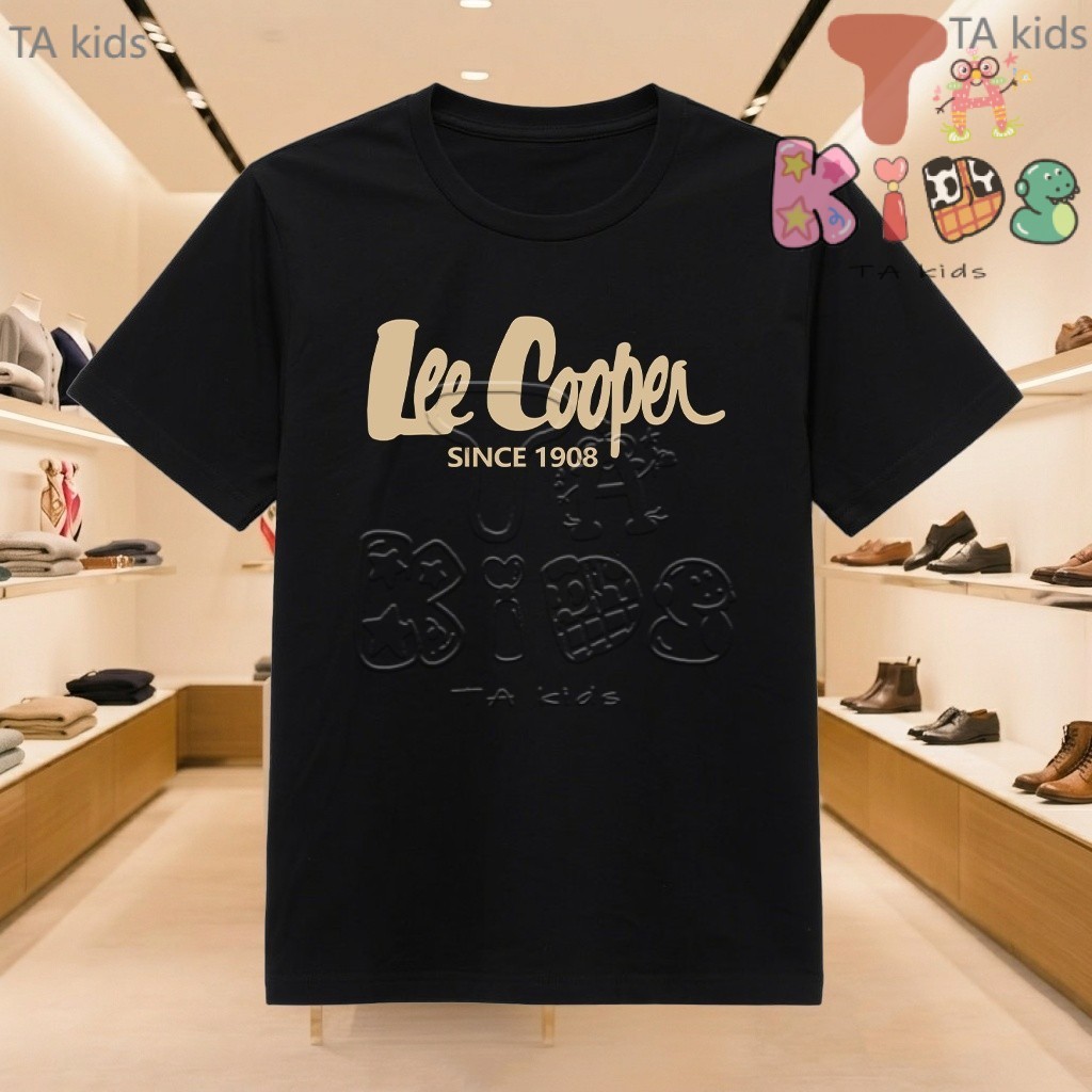 Lee 1908 เสื้อยืด Lee Cooper สําหรับผู้ชายและผู้หญิง, เสื้อ Unisex สีดําและสีขาว, เสื้อยืด Premium D