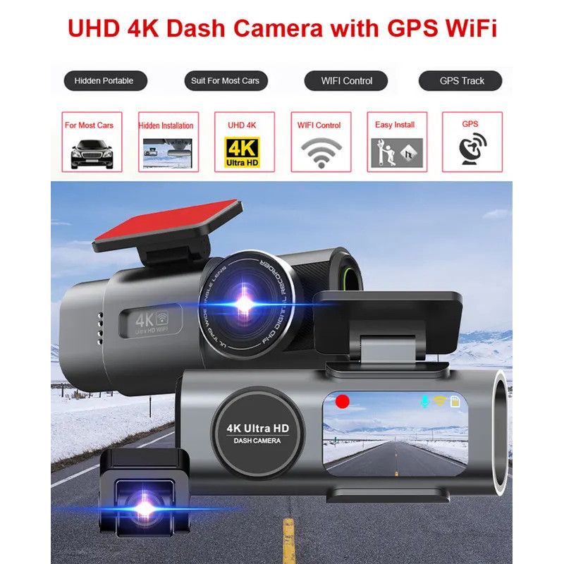 Dash Cam 4K UHD บันทึกกล้องติดรถยนต์ DVR Night Vision Video Recorder ในตัว Wi-Fi รองรับ GPS 24H ที่จ