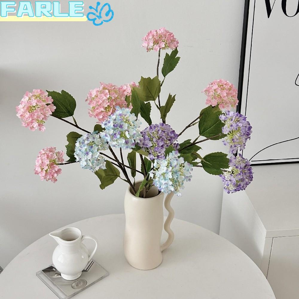 FARL พืชเทียม, 3 หัว Lush สาขาประดิษฐ์ไฮเดรนเยียดอกไม้, สีเขียวใบดอกไม้ปลอมการถ่ายภาพ Prop