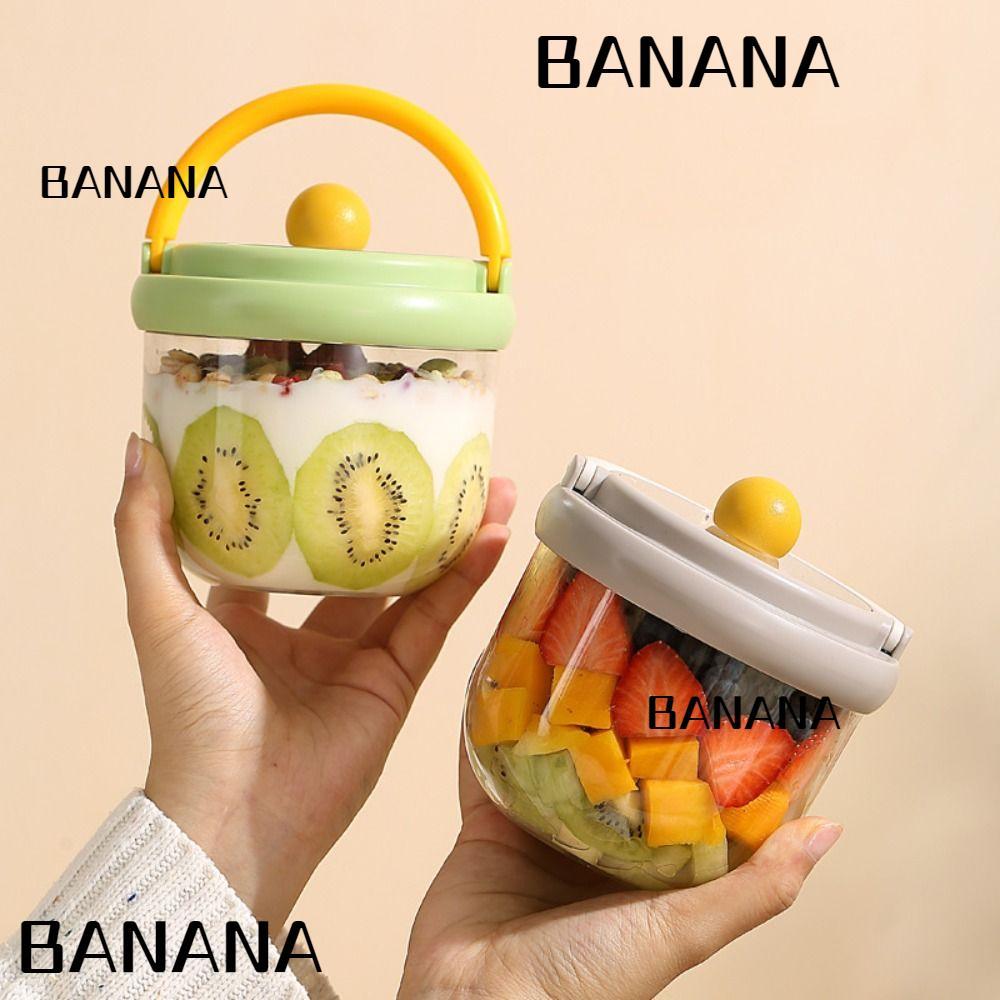 BANANA1 ชามโยเกิร์ต, ถ้วยอาหารเช้าป้องกันการรั่วแบบใช้มือถือ, พร้อมช้อน 600ml Seal Oats คอนเทนเนอร์สําหรับข้าวโอ๊ตธัญพืช Nut โยเกิร์ต