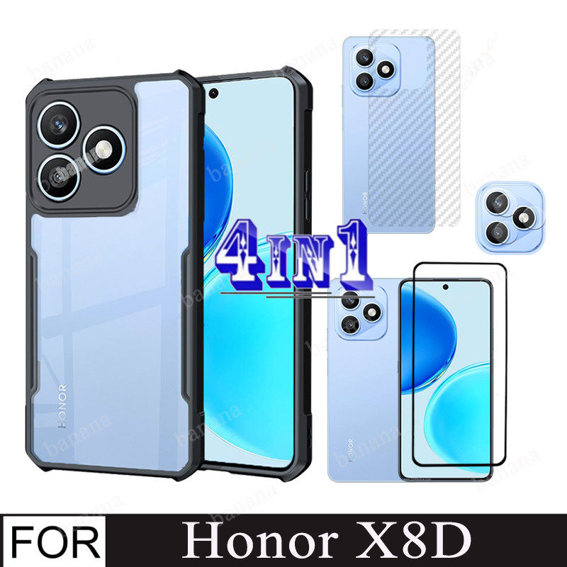 Honor X8D เคสโทรศัพท์กันกระแทกสําหรับ Honor X9D X7D X8C X7C 4in1 กระจกนิรภัยป้องกันหน้าจอ + ฟิล์มด้า