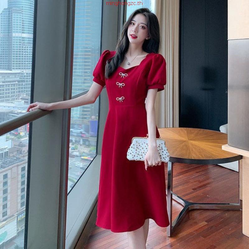 เดรสดีไซน์เนอร์เปิดไหล่สีดําสุดหรูทรงบาน [รูปถ่ายจริง] The Shilla-CG.H78C1.69D9PK