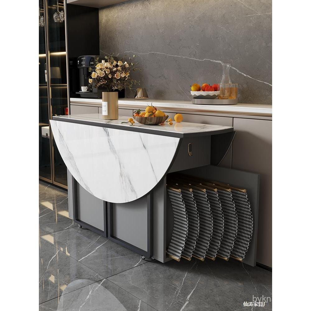 Modern Rock Bright รอบโต๊ะรับประทานอาหารเก้าอี้ Luxury Board สไตล์ Retractable Simple พับ Nordic โต๊
