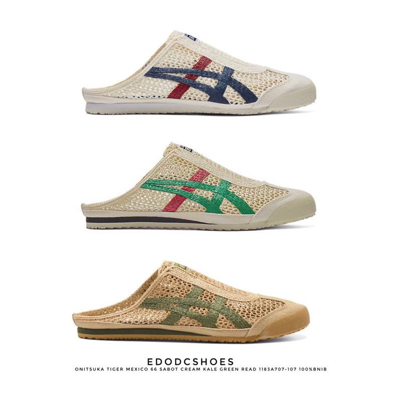 6L2R ซื้อมัน Onitsuka Tiger MEXICO 66 Sabot Cream Kale Green อ่านรองเท้า unisex 1183A707-107 100