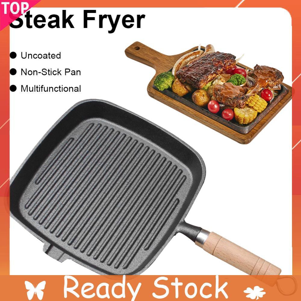 เหล็กหล่อ Skillet ทําอาหารหม้อไม่เคลือบ Non-stick สเต็ก Skillet Camping ในร่มและกลางแจ้งใช้