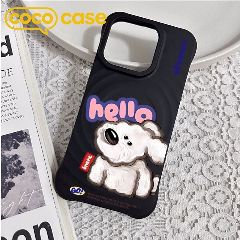 เคสไอโฟน แม่เหล็ก มุมหนา ป้องกันหล่น ลายสุนัขบิชอนสีขาว มี 3 สีให้เลือก 17/17Pro/17ProMax/16/16Pro/16ProMax/15/14/13
