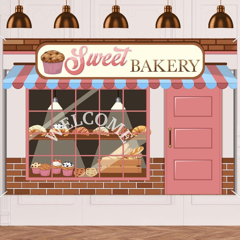 Sweet Bakery ฉากหลัง Pastry Shop Theme Photo Booth พื้นหลังตกแต่งวันเกิด Bakery Signage Banner