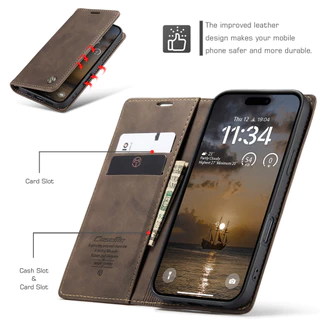 CaseMe หรูหราพลิกสีน้ําตาลเข้ม Frosted หนังสําหรับ iPhone 17 Pro Max 16 15 14 Plus 13 12 11 Pro Max Air กระเป๋าสตางค์ช่องใส่การ์ดสําหรับ Iphone X Xs Max Xr SE2 7 8 Plus Mini
