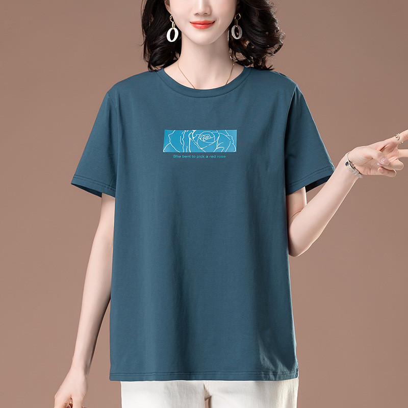 Middle-Aged Mom Short-Sleeved T-shirt Women's Summer New plus Size Women's Loose Cotton Casual Crew 