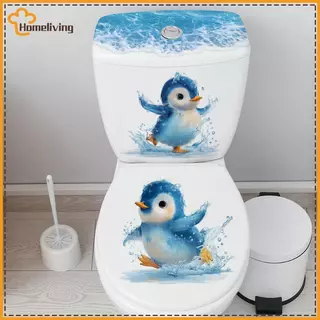 HOME Swimming Little Penguin Toilet Stier, กันน้ําแบบมีกาวในตัว, รูปลอกตกแต่งห้องน้ํา, ที่หุ้มที่นั่งชักโครก Stier TH